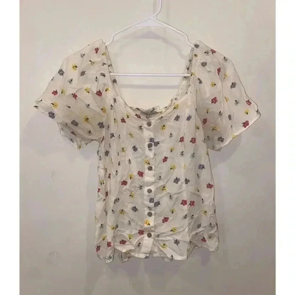 Madewell Floral Short Sleeve Ruched Button Up Top - Picture 5 of 6